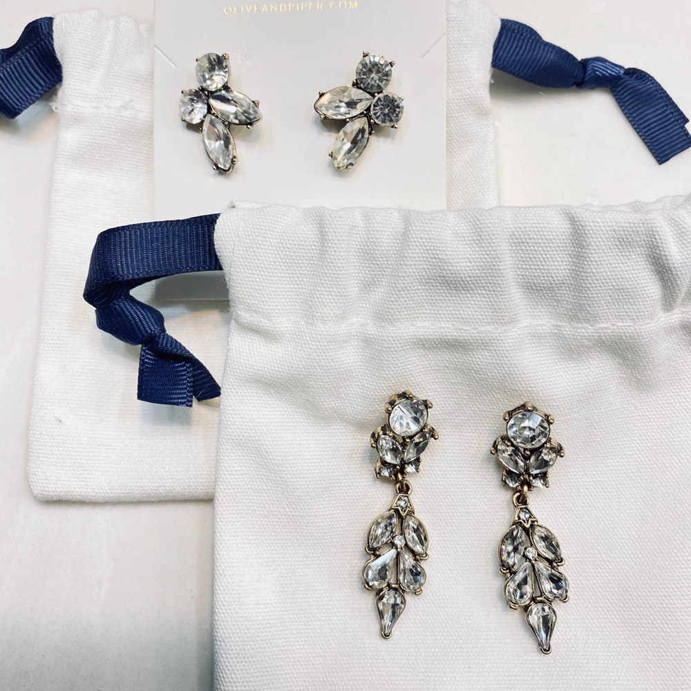 Set of 2 Ox Gold Crystal Earrings